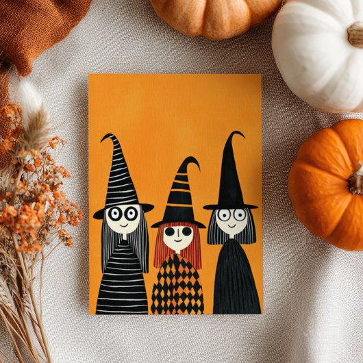 Niedliche Cartoony Hexen mit Name Happy Halloween Karte