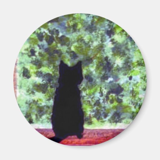 Niedliche Cat Art Black Cat am Fensterbild Magnet (Vorne)