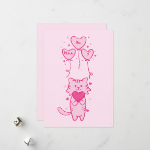 niedliche Cat & Bär rosa Herzen Happy Valentine Ka Feiertagskarte