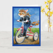 Niedliche Cat-Bike-Gang-Gruß oder leere Karte (Gelbe Blume)