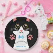 Niedliche Cat Birthday Party Teller. Bearbeitbarer Pappteller (Party)