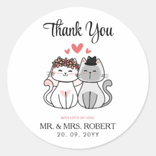 Niedliche Cat Bridge und Groom Wedding Vielen Dank Runder Aufkleber