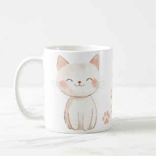 Niedliche Cat Cartoon Tasse mit Paw Prints - Adora