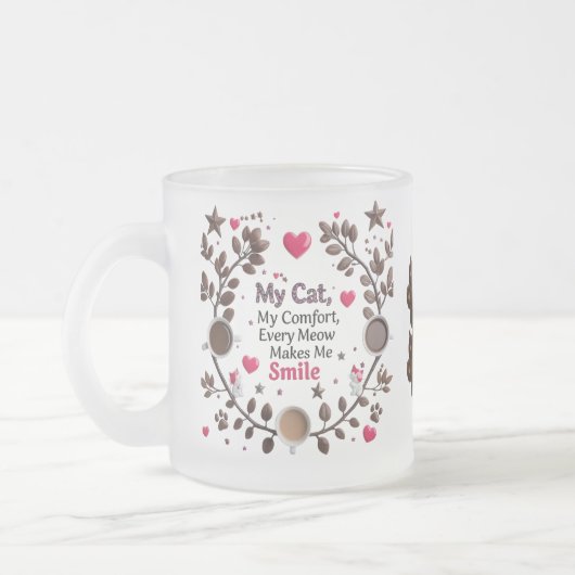 Niedliche Cat & Coffee Forest Tasse - rosa Herz (Links)