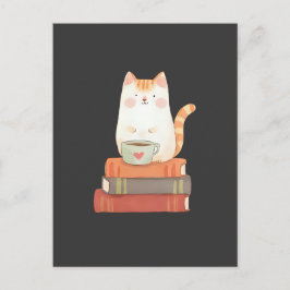 Niedliche Cat & Coffee Tasse für Buchliebhaber Postkarte