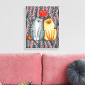 Niedliche Cat Couple Stretched Canvas Print Leinwanddruck (Insitu (Wohnzimmer))