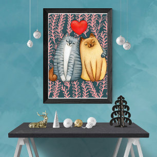 Niedliche Cat Couple Stretched Canvas Print Leinwanddruck