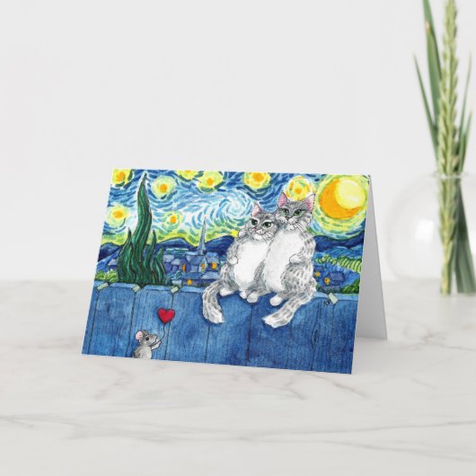 Niedliche Cat Couple Van Gogh Starry Night Card Karte (Vorderseite)