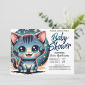 Niedliche Cat Digital Boy Baby Dusche Einladung (Stehend Vorderseite)
