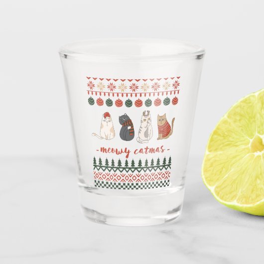 Niedliche Cat Doodles zu Weihnachten Schnapsglas (Vorderseite)