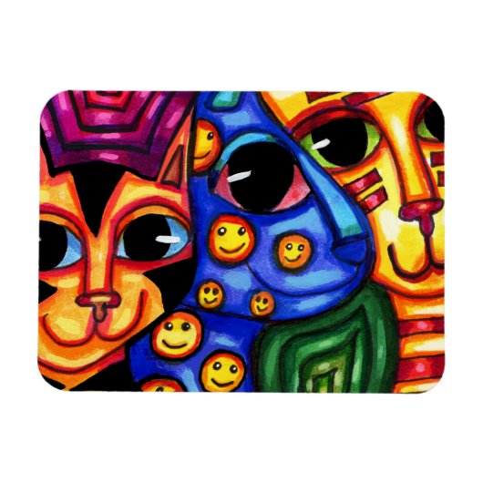 Niedliche Cat Faces bunt tierische Kunst Magnet (Horizontal)