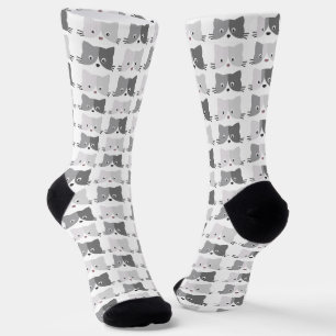 Niedliche Cat Faces Gray Cat Lovers Muster Socken
