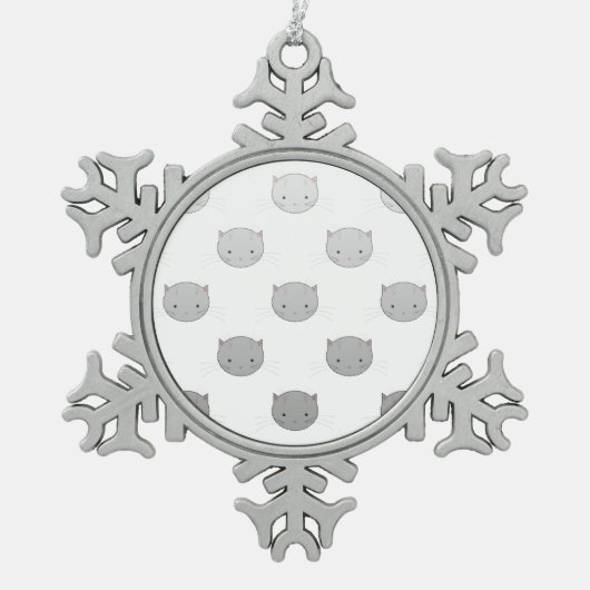 Niedliche Cat Faces Muster Grau Schneeflocken Zinn-Ornament (Vorderseite)