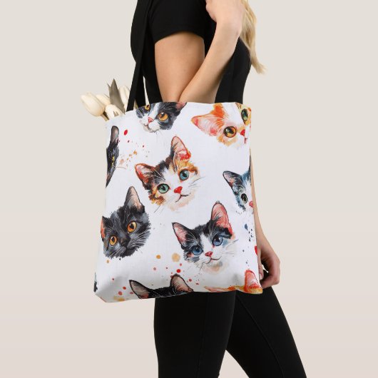 Niedliche Cat Faces Muster Tote Beutel Stilvoll & Tasche (Von Nahem)