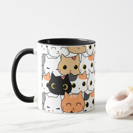 Niedliche Cat Faces - Tasse Kawaii Muster (Mit Donut)