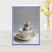 Niedliche Cat Fairy in Teacup Grußkarte Karte (Gelbe Blume)