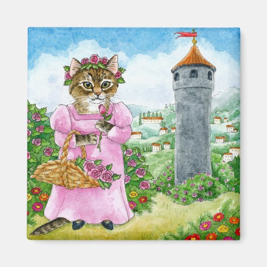 Niedliche Cat Fairy Tale Castle Rose Magnet (Vorne)