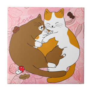 Niedliche Cat Family Keramik Tile Fliese