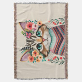 Niedliche Cat Floral Watercolor Decke (Vorderseite Vertikal)