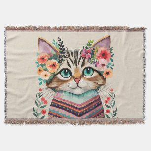 Niedliche Cat Floral Watercolor Decke