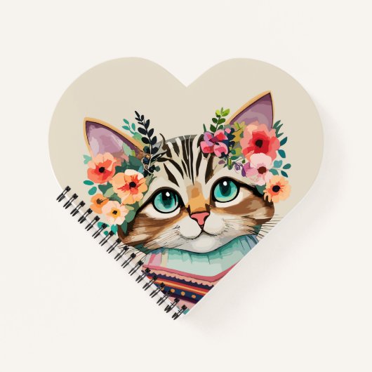 Niedliche Cat Floral Watercolor Notizblock (Vorderseite)