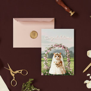 Niedliche Cat Floral Wedding Herzlichen Glückwunsc Postkarte