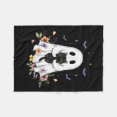 Niedliche Cat Ghost Blume Spooky Halloween Vibes M Fleecedecke (Vorderseite (Horizontal))