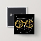 Niedliche Cat Glasses Graphic Gold Glitzer Kitty F Button (Vorne & Hinten)