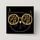 Niedliche Cat Glasses Graphic Gold Glitzer Kitty F Button (Vorderseite)
