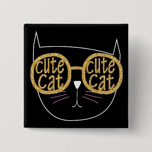Niedliche Cat Glasses Graphic Gold Glitzer Kitty F Button (Vorderseite)