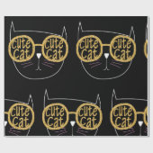 Niedliche Cat Glasses Graphic Gold Glitzer Kitty F Geschenkpapier (Flach)