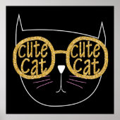 Niedliche Cat Glasses Graphic Gold Glitzer Kitty F Poster (Vorne)