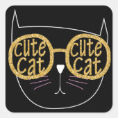Niedliche Cat Glasses Graphic Gold Glitzer Kitty F Quadratischer Aufkleber (Vorderseite)