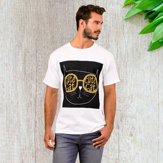 Niedliche Cat Glasses Graphic Gold Glitzer Kitty F T-Shirt