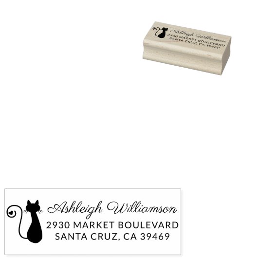 Niedliche Cat & Heart Name Script-Rücksendeadresse Gummistempel (Stempel)