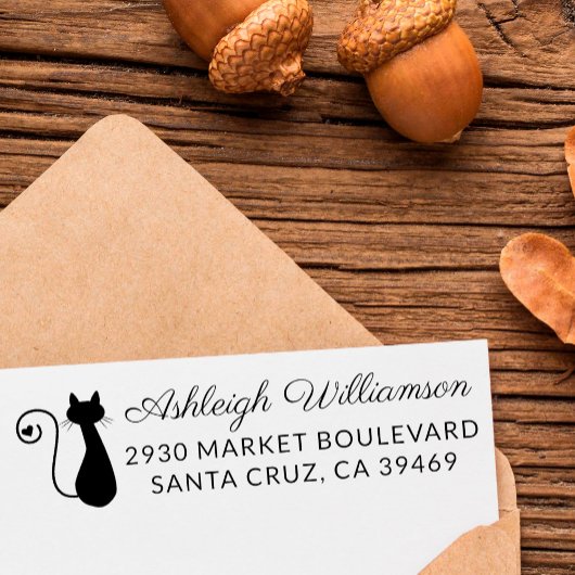 Niedliche Cat & Heart Name Script-Rücksendeadresse Gummistempel