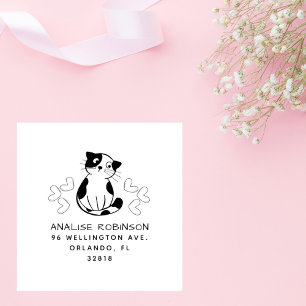 Niedliche Cat & Hearts-Rücksendeadresse Gummistempel