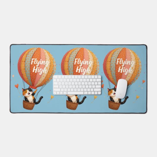 Niedliche Cat Hot Air Ballon Whimsikkunst Schreibtischunterlage (Tastatur & Maus)