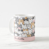 Niedliche Cat Kawaii Muster Kaffeemaschine Tasse (Vorderseite Links)