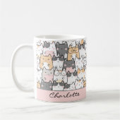 Niedliche Cat Kawaii Muster Kaffeemaschine Tasse (Links)