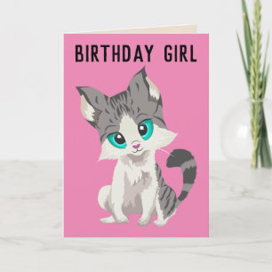NIEDLICHE CAT KITTEN ART-MÄDCHEN-GEBURTSTAGSKARTEN KARTE