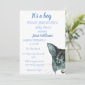 Niedliche Cat Kitten Kitten Blue Baby Dusche Einladung (Stehend Vorderseite)