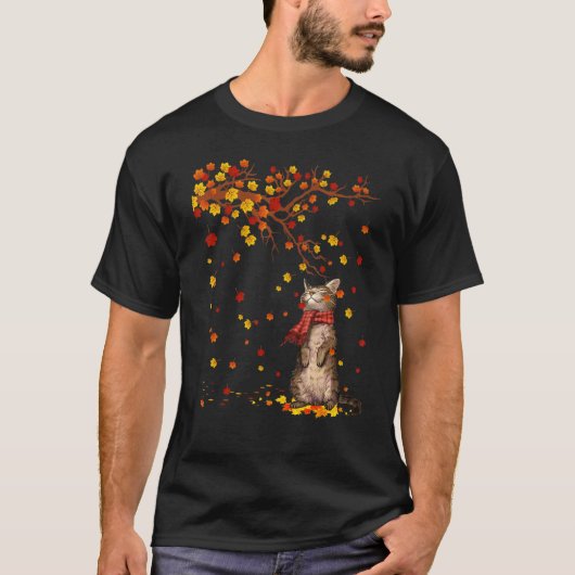 Niedliche Cat Kitty Herbst Herbstlaub Männer Fraue T-Shirt (Vorderseite)