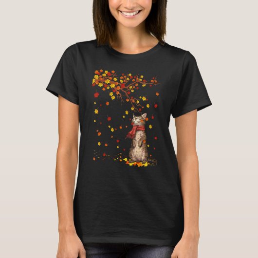 Niedliche Cat Kitty Herbst Herbstlaub Männer Fraue T-Shirt (Vorderseite)