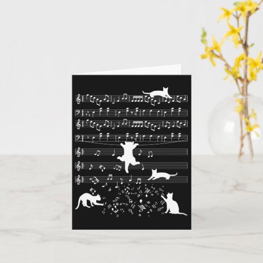 Niedliche Cat Kitty Playing Musiknote Clef Piano M Karte (Gelbe Blume)