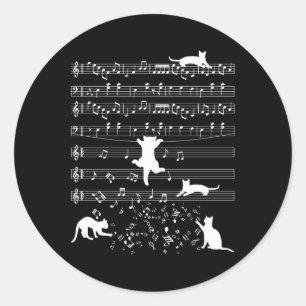 Niedliche Cat Kitty Playing Musiknote Clef Piano M Runder Aufkleber