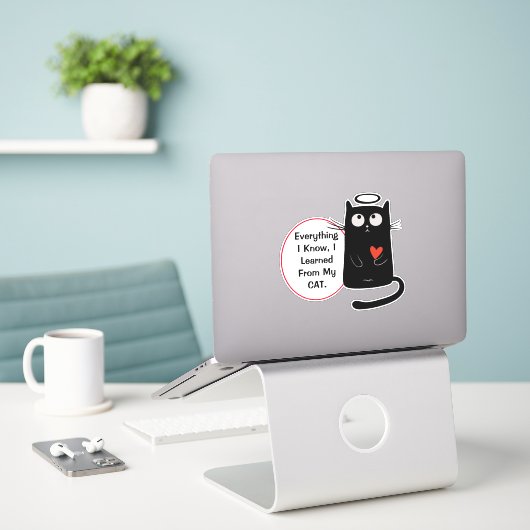 Niedliche Cat Knowledge Contour Aufkleber (Laptop auf Schreibtisch)