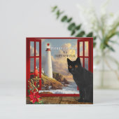 Niedliche Cat Lighthouse Weihnachtskarte Karte (Stehend Vorderseite)