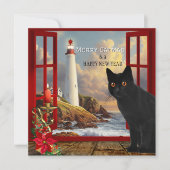 Niedliche Cat Lighthouse Weihnachtskarte Karte (Vorderseite)