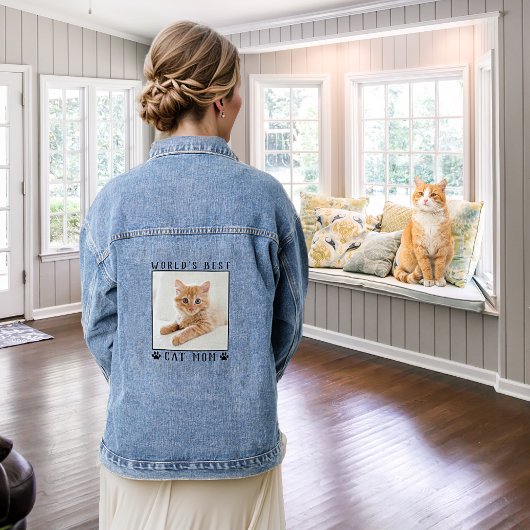 Niedliche Cat Mama Personalisiertes Foto Jeansjacke